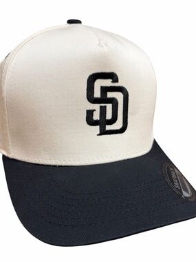Two-Tone San Diego SD Logo Baseball Cap - Cream & Black SD hat San Diego padres